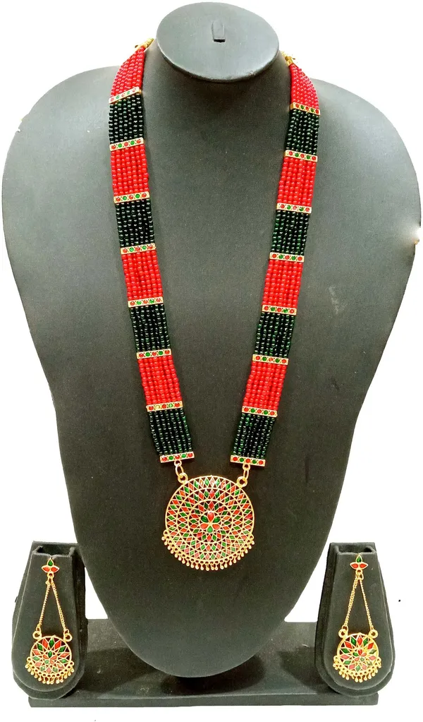 Assamese_Traditional_Red_Green_Meenakari_Japi_Jewellery_Set_For_Women